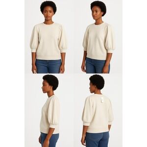 NWT Maeve Sweatshirt Womens Extra Large Tan Three Quarter‎ Puff Sleeve Cotton